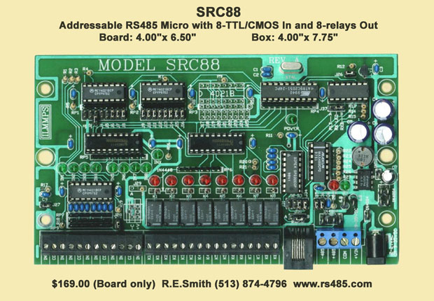 SRC88 RS485/RS232 High-Speed Digital I/O Board w/Relays