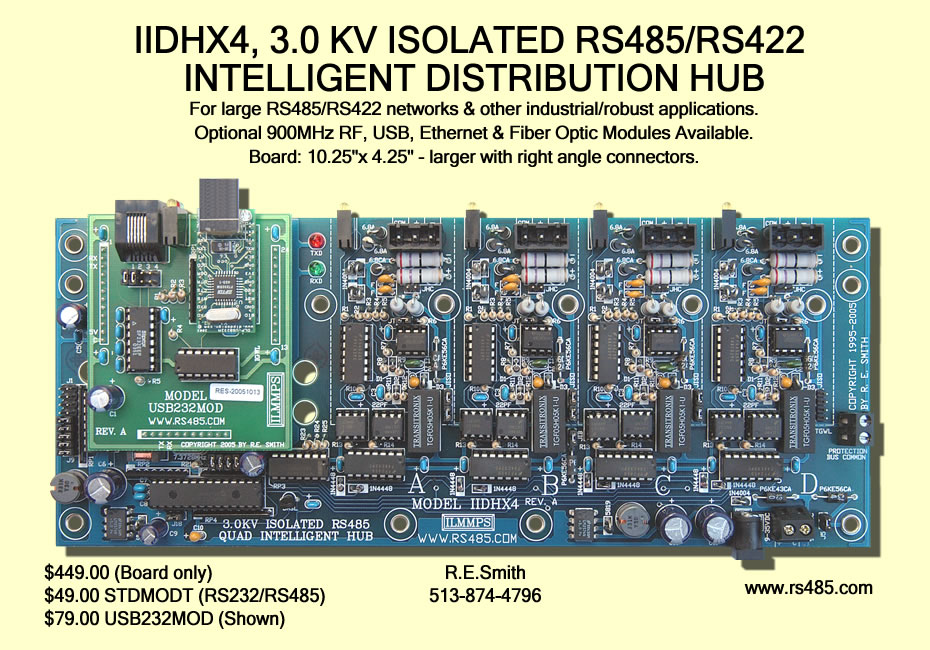 IIDHX4, 3.0 KV Isolated RS485/RS422 Intelligent Distribution Hub